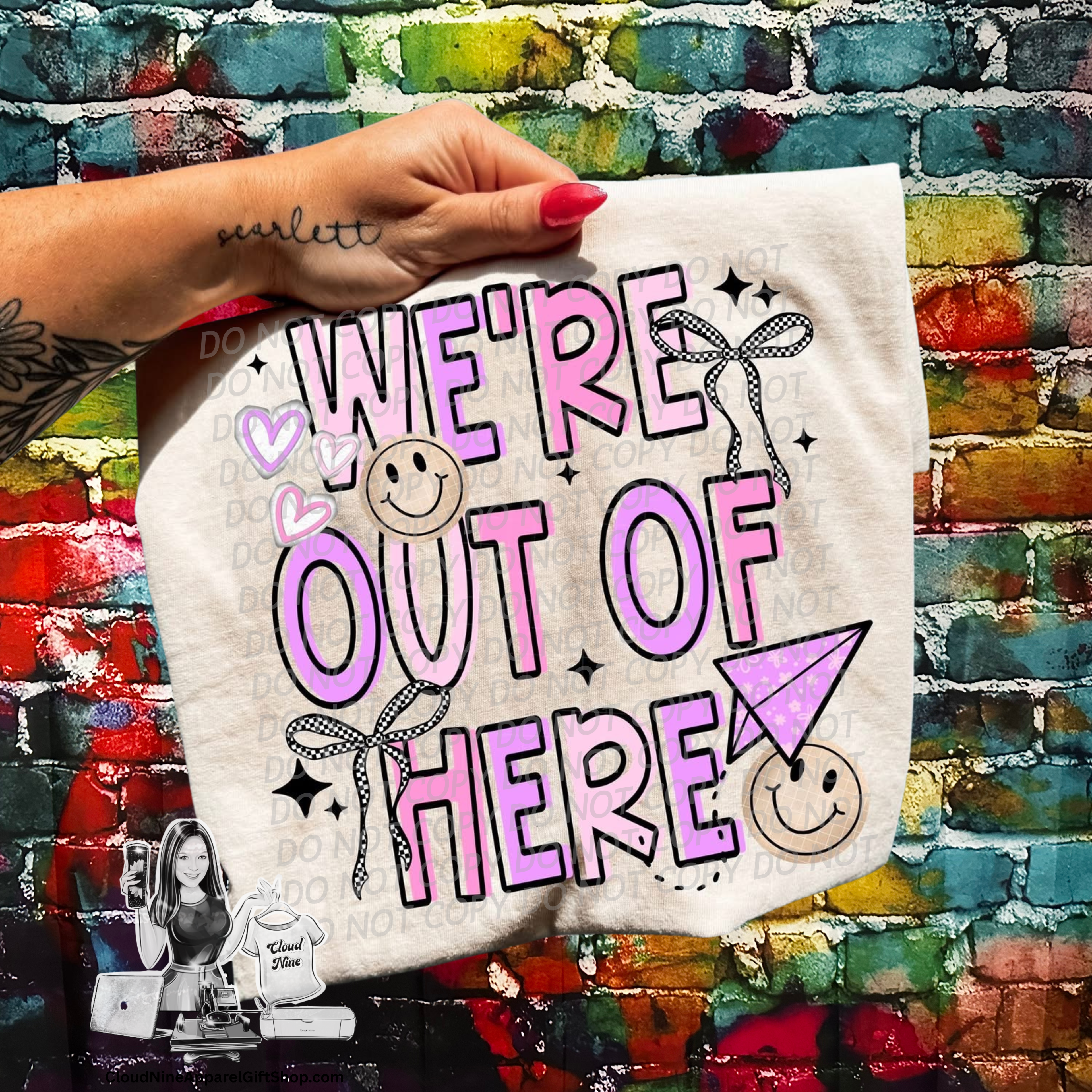 We’re out of here-pink purple