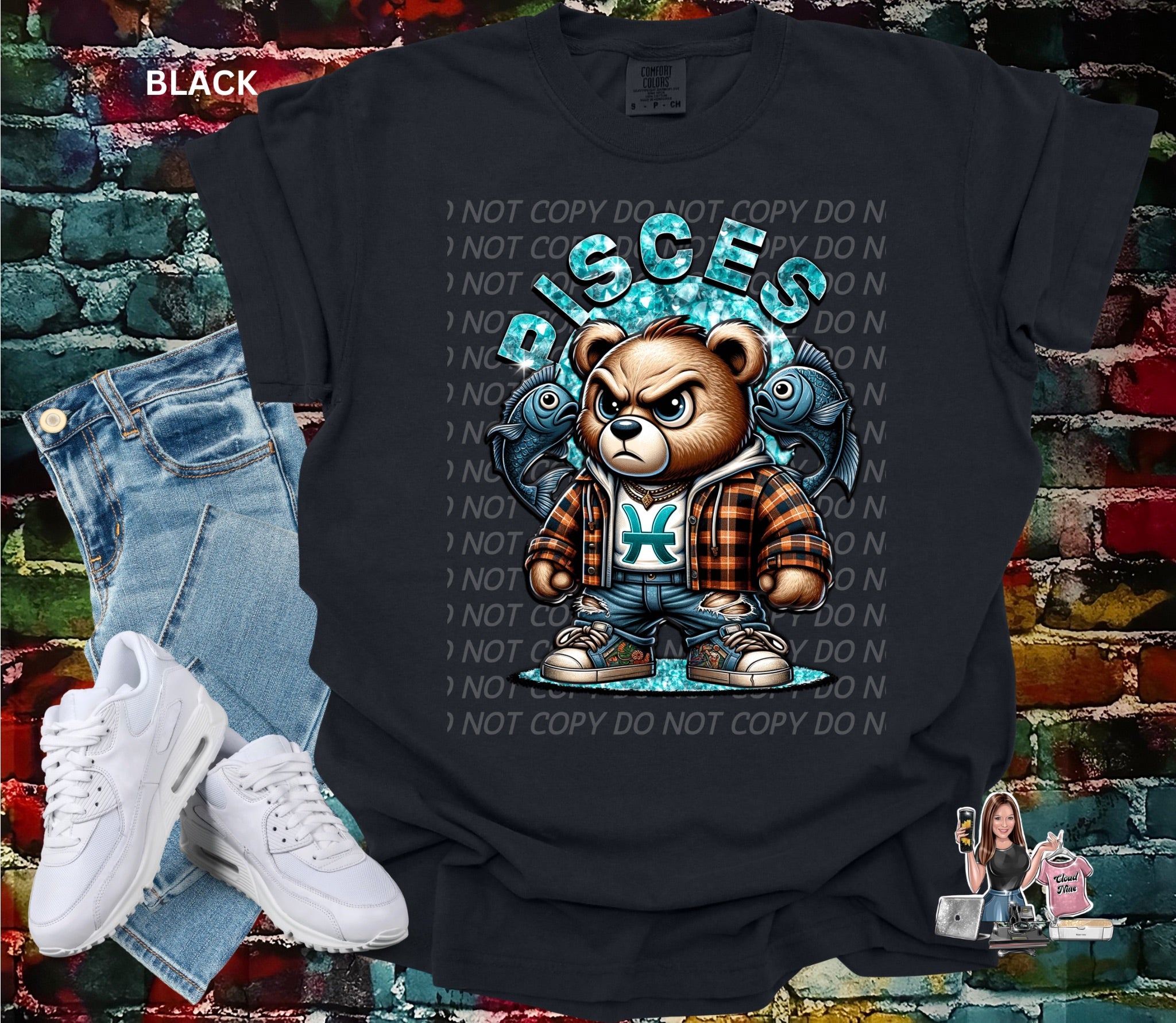 Pisces bear Comfort Colors tee shirt