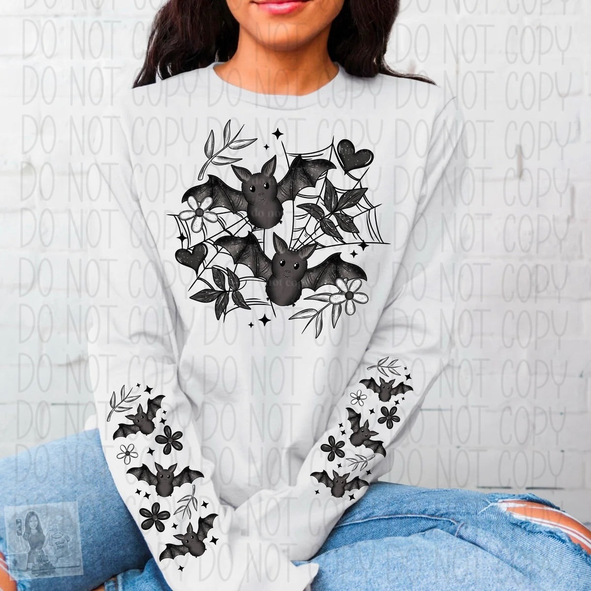 Bat floral heart long sleeve shirt